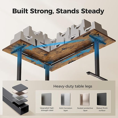 Agilestic L Shaped Standing Desk 63 inch Adjustable Height, Electric Corner Standing Desk, Sit Stand Computer Table with Splice Board, Rustic Brown