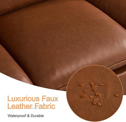 96" Faux Leather Modular Sectional Upholstered Sofa, Oversized 3 Seater Couch with Curved Armrests, Cloud Modern Upholstered Deep Seat Sofa for Living Room, Brown