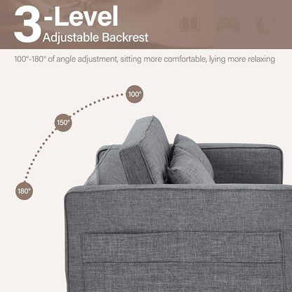 HAOMARKETS 3 in 1 Convertible Sleeper Sofa Bed, Loveseat Chaise Lounge with Pullout Bed, 2-Seater Futon Couches with Storage Pockets, 3-Level Adjustable Backrest and Pillows for Living Room, Dark Grey