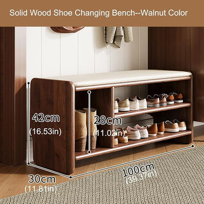 Entryway Shoe Rack Storage Bench Shoe Organizer Ottoman with Storage for Front Door Entrance Shoe Cabinet Bedroom End of Bed Bench with Padded Seat for Hallway Living Room Foyer Closet Entryway(Walnut