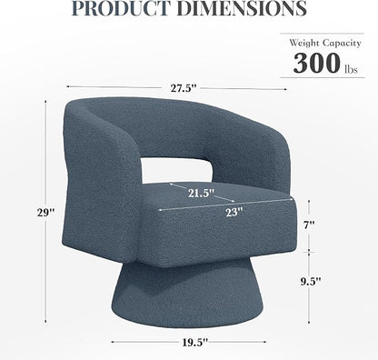 Swivel Barrel Accent Chair,Oversized Teddy Upholstered Round Swivel Chair,Modern Luxury 360 Degree Living Room Vanity Chair for Bedroom Office,Blue