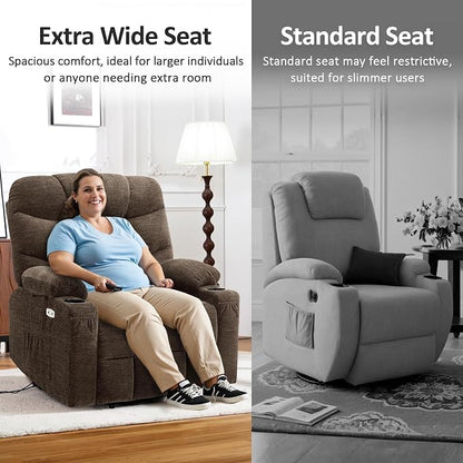 MCombo Oversized Power Lift Recliner Chair with Extended Footrest, Extra Wide for Big and Tall Elderly People, Fabric R7399 (Brown, Large-Wide)