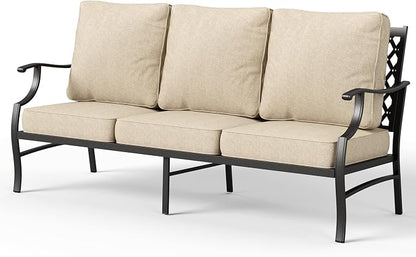 MIXPATIO Patio Couch Metal 3-Seat Outdoor Sofa Deep Seating Outdoor Furniture Beige Cushion for Front Porch, Deck, Balcony, Backyard, Sunroom