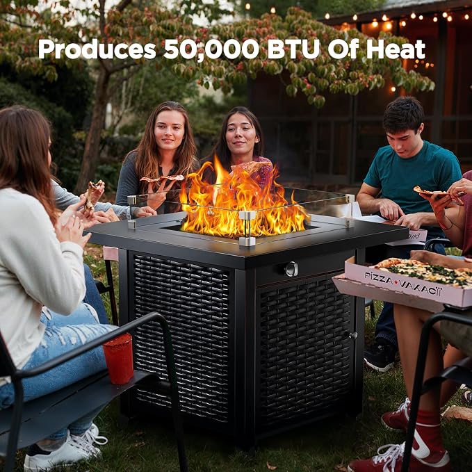 Ciays 28"/32" Glass Wind Guard for Propane Fire Pit, Fits 50,000 BTU Steel Outdoor Gas Fire Table, Works with Lid & Lava Rock, Enhances Warmth & Ambience for Patio Deck Garden Backyard Gatherings