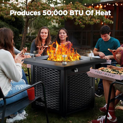 Ciays 28"/32" Glass Wind Guard for Propane Fire Pit, Fits 50,000 BTU Steel Outdoor Gas Fire Table, Works with Lid & Lava Rock, Enhances Warmth & Ambience for Patio Deck Garden Backyard Gatherings