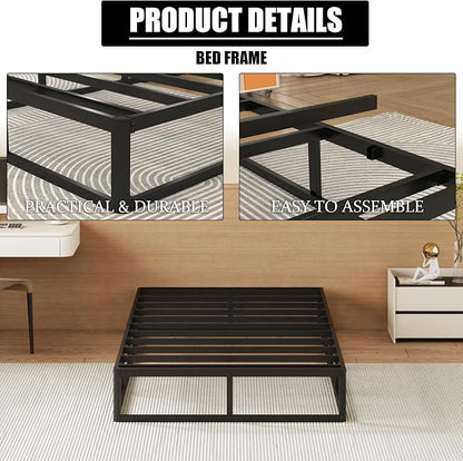 NHODIR 9 Inch Box Spring Twin Size Bed Base, Heavy Duty Metal Twin Mattress Foundation with Upholstered Fabric Cover, Noise Free, Easy Assembly, Black