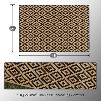 SAND MINE Reversible Mats, Plastic Straw Rug, Modern Area Rug, Large Floor Mat and Rug for Outdoors, RV, Patio, Backyard, Deck, Picnic, Beach, Trailer, Camping, Black & Brown, 10' x 14'