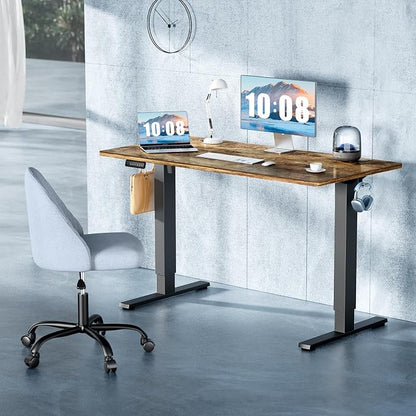 DUMOS 55 Inch Electric Standing Desk Height Adjustable, Sit to Stand Computer Workstations Large Work PC Table Home Office Writing Gaming Desks with Memory Presets for Walking Pad, Bedroom, Rustic