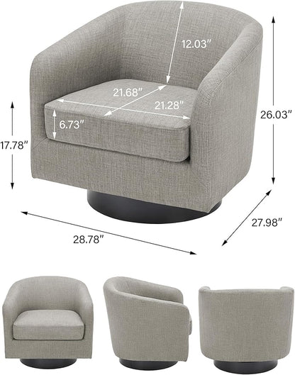 Swivel Barrel Accent Chair, Modern Round Linen Arm Chair for Living Room, Bedroom, Comfy Club Reading Chairs for Adults（Linen Fabric, Khaki, Set of 2