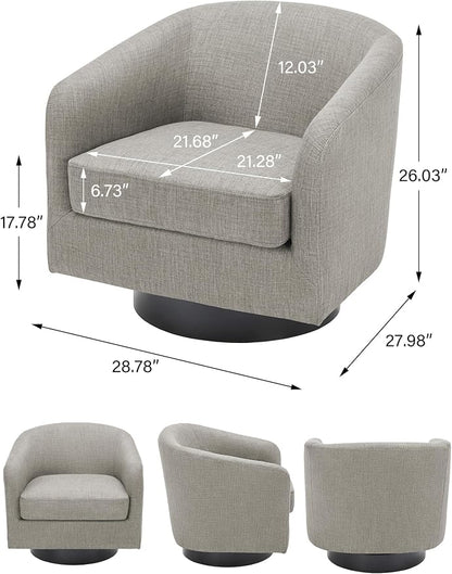 Swivel Barrel Accent Chair, Modern Round Linen Arm Chair for Living Room, Bedroom, Comfy Club Reading Chairs for Adults（Linen Fabric, Khaki, Set of 1