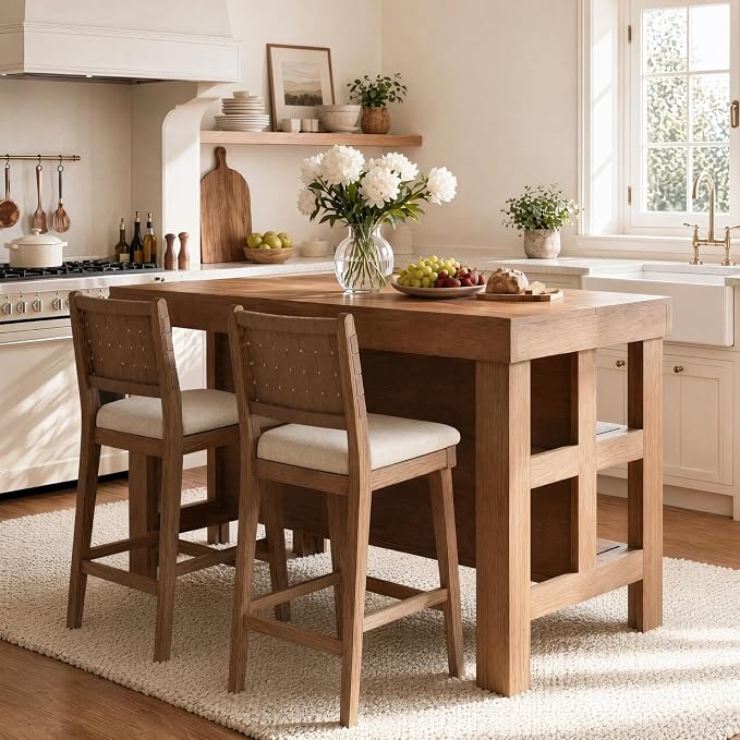 Tribesigns 55.1-Inch Kitchen Island with Seating and Storage, 3-Tier Large Farmhouse Island Table with Large Countertop and Leg Room for Kitchen Dining Room (Rustic Brown)