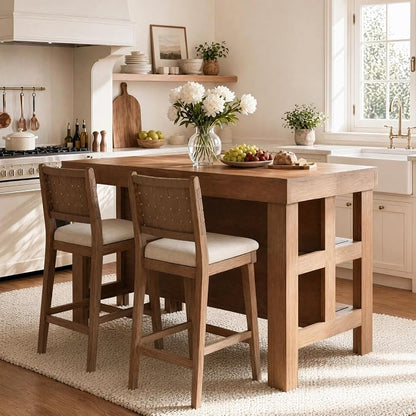 Tribesigns 55.1-Inch Kitchen Island with Seating and Storage, 3-Tier Large Farmhouse Island Table with Large Countertop and Leg Room for Kitchen Dining Room (Rustic Brown)
