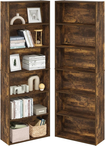 Furinno Jaya Book Shelf Set of 2, 6-Tier Bookshelf, Bookcase, 9.5 x 24.6 x 71, for Home Office, Living Room, Amber Pine