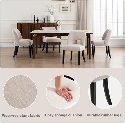 VKNOW Wooden Dining Chairs Set of 6, Modern Fabric Upholstered Dining Room Chair Kitchen Chairs, Farmhouse Dinner Chair for Kitchen Dining Room, Beige-Black Legs
