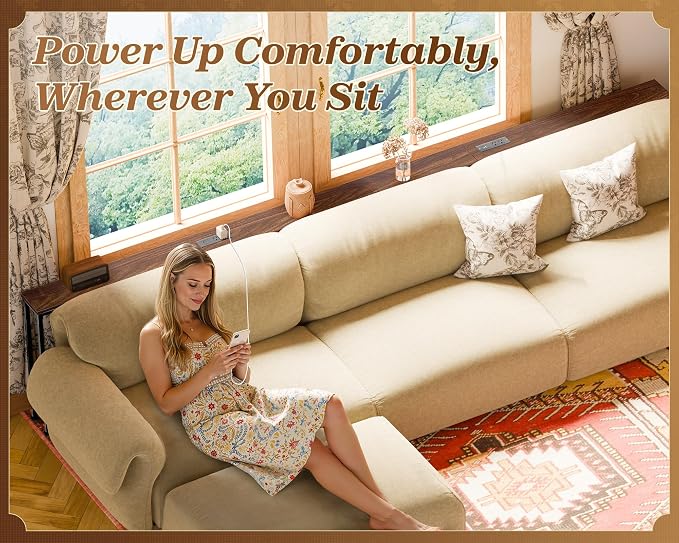 SUPERJARE 110.2 Inch Sofa Table with 2 Power Outlets and USB-C Port, 5.9 Inch Narrow Console Table with Storage, Extra-Long, for Entryway Hallway Couch Behind Sofa, Small Spaces, Walnut