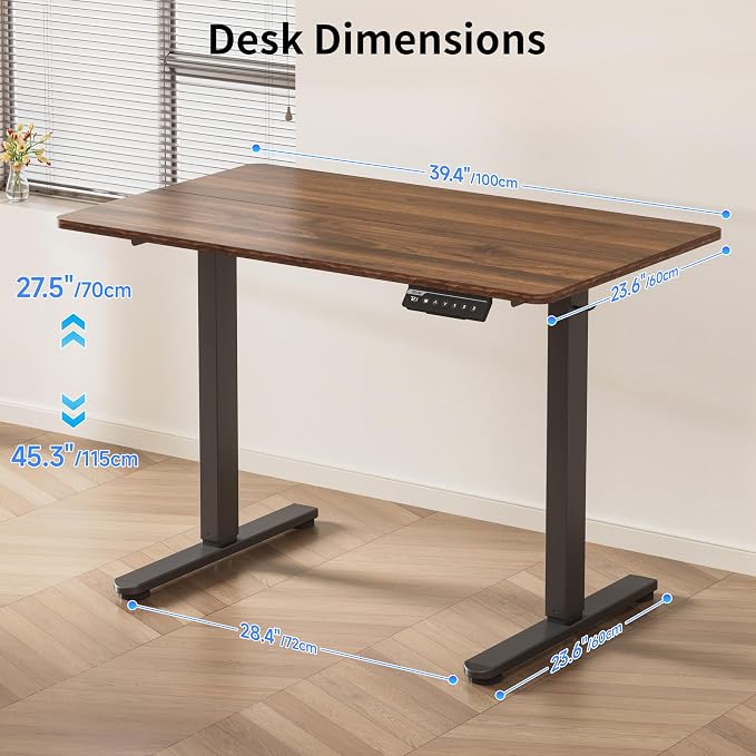 BIZUM 40x24 Inch Electric Standing Desk with Memory Presets, Quiet Motor Height Adjustable Stand Up Desk for Home Office & Gaming, Ergonomic Sit Stand Workstation，Walnut