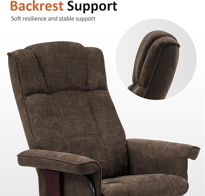 MCombo Manual Swivel Recliner with Ottoman, Chair Ottoman Set for RV Small Spaces, Living Room, Bedroom, Office 4919 (Chenille, Brown)