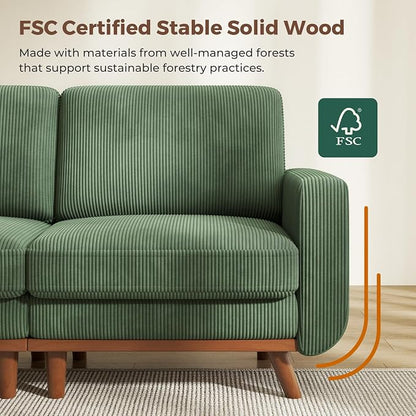 Vesgantti 97" Modular Sectional Sofa Green, Sectional Couch with Movable Ottoman, Comfy Corduroy Couch with Spring Cushion, Modular Sofa with Deep Seat for Living Room, Bedroom and Apartment