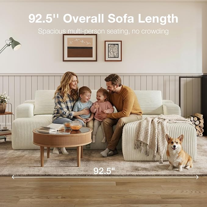 Novilla L-Shape Sectional Couches for Living Room with Smarts Coil® Support, 3 Seater Sectional Sofas for Living Room Bedroom, Corduroy Cloud Couch Sectional, No Assembly(Beige, Right Hand Facing)