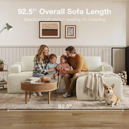 Novilla L-Shape Sectional Couches for Living Room with Smarts Coil® Support, 3 Seater Sectional Sofas for Living Room Bedroom, Corduroy Cloud Couch Sectional, No Assembly(Beige, Right Hand Facing)