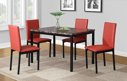 Roundhill Furniture 5 Piece Citico Metal Dinette Set with Laminated Faux Marble Top - Red