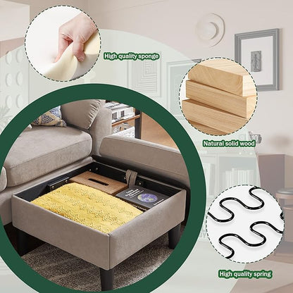 79" Convertible Sectional Sofa Set, Modern Linen Small L Shaped Couch with Reversible Chaise and Loveseat Sofa, 3-Seat Sofa Couches for Living Room, Office, Apartment, Beige