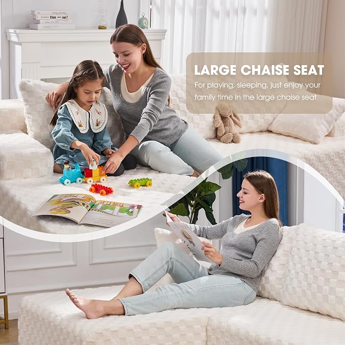 Hobestluk Boneless Couch Modular Sectional Sofa L-Shape Couch 3 Seat Modular Couch Memory Foam Sectional Couches for Living Room Furniture, Cloud Couch with Chaise Lounge (96" Left Facing Chaise)