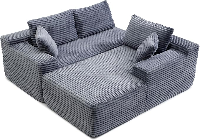 105-Inch L-Shaped Right Facing Corner Compressed Sofa Modular Sectional Boneless Cloud Sofa Floor Foam Couch with Chaise Lounge, Corduroy Corner Boneless Cloud Couch