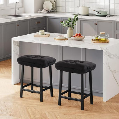 Rectangular Stool Cushion Set of 2, Soft Saddle Stool Cushions with Ties, Nonslip and Washable, Black, 18 x 10.5 x 4 Inch