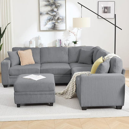 97" Modular Sectional Sofa with Storage, Corduroy 6-Seater V-Shaped Sofa with Ottoman Chaise, Convertible L-Shaped U-Shaped Cloud Sectional Couches for Living Room, Apartment