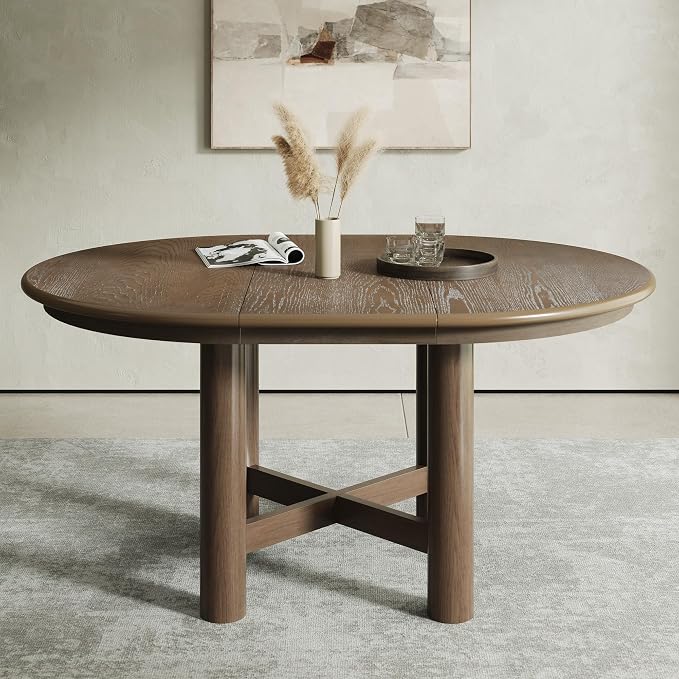 LUMISOL Extendable Round Dining Table for 4-6 People, 47”-63” Oval Kitchen Table with 16” Removable Leaf and Solid Wood Legs for Kitchen, Dining Room, Espresso
