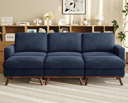 Vesgantti 97" Modular Sectional Sofa Drak Blue, Sectional Couch with Movable Ottoman, Comfy Corduroy Couch with Spring Cushion, Modular Sofa with Deep Seat for Living Room, Bedroom and Apartment