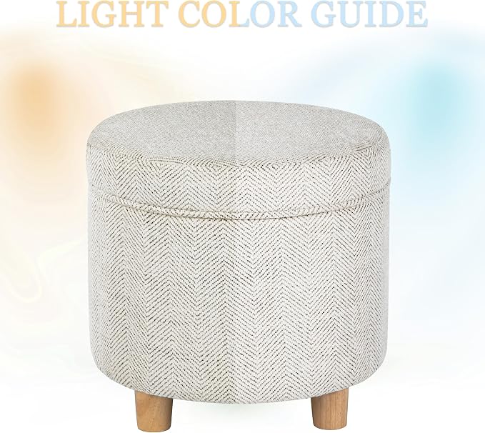HomePop 19" Round Storage Ottoman - Cream Chevron Woven