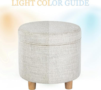 HomePop 19" Round Storage Ottoman - Cream Chevron Woven