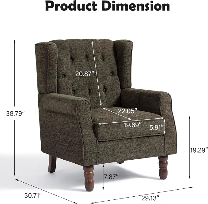 Pia Ricco Mid-Century Modern 2-Piece Wingback Chair Set - Plush Upholstered Accent Chairs with Solid Wood Legs, High Back Lounge Seating for Living Room, Bedroom & Office - Retro Matched Pair (Taupe)