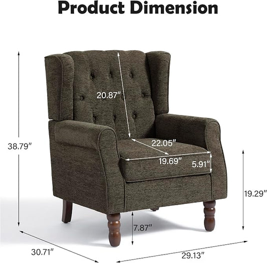 Pia Ricco Mid-Century Modern 2-Piece Wingback Chair Set - Plush Upholstered Accent Chairs with Solid Wood Legs, High Back Lounge Seating for Living Room, Bedroom & Office - Retro Matched Pair (Taupe)