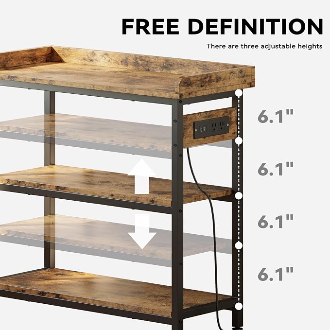 IRONCK Console Table, Sofa Table with Power Outlet, Farmhouse Hallway Table for Entryway, Living Room, Height Adjustable, Easy Assembly, Rustic Brown,32"
