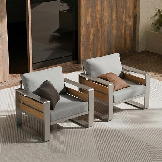 ZANDOR Aluminum Outdoor Patio Furniture-2 Pcs Armchair,Sliver | Rustproof,High weight capacity,Water-repellent,Washable Cover,All-Weather Resistant,Easy clean,for Poolside Backyard Deck