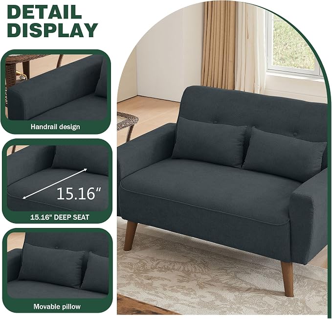 79" Convertible Sectional Sofa Set, Modern Linen Small L Shaped Couch with Reversible Ottoman and Loveseat, 3-Seat Sofa Couches for Living Room, Office, Apartment, Dark Grey