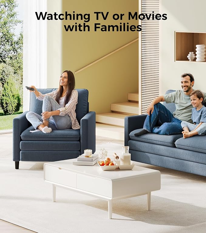 Welzona 3-Layers Cloud Accent Chair, 33" Reading Chair for Bedroom, Living Room - Tool-Free Assembly with Teddy Fabric Couch Chair - Blue Grey - Arm Chairs - Removable Washable Covers - 450lb Capacity