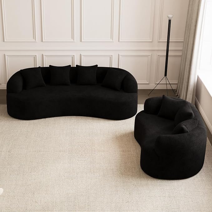 69" Curved Loveseat Sofa, Modern Chenille Cloud Couch with Extra Deep Seat, Oversized Love Seat Couch for Living Room Bedroom Apartment Small Spaces, No Assembly Required, Black