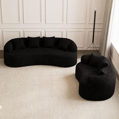 69" Curved Loveseat Sofa, Modern Chenille Cloud Couch with Extra Deep Seat, Oversized Love Seat Couch for Living Room Bedroom Apartment Small Spaces, No Assembly Required, Black