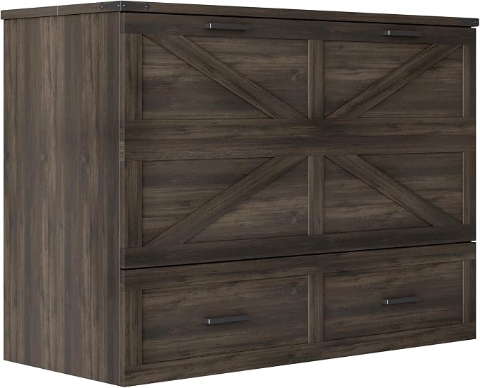 Bellemave Full Size Murphy Bed with Charging Station and Storage, Farmhouse Murphy bedframe with Foldable Panel, Noisy Free, for Guest Bedroom, Living Room, Office, Rustic Gray