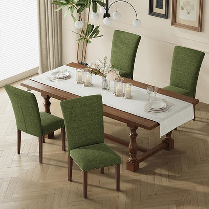 MALOL Dining Chairs Set of 4, High Back Dining Chair with Wood Legs and Nailhead Trim, Modern Padded Kitchen Room Chairs for Dining Room/Restaurant, Green