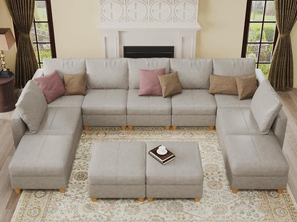 EASE MOOSE Faux Leather Sectional Modular Sofa with Storage,Faux Leather Modular Couch Convertible Sectional Couch,WHITESAND
