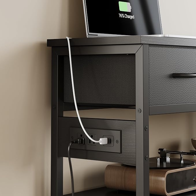 Lulive Entryway Table with Outlets, 3 Fabric Drawers, 43 in Console Table | 43.3"W x 11.8"D entry table with 2 outlets, 2 USB ports, swappable plug side, adjustable feet and anti-tip kit.