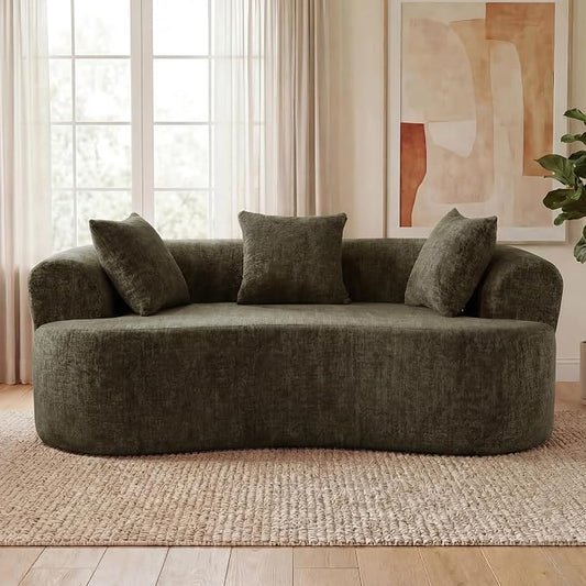 79" Curved Loveseat Sofa in a Box for Living Room, Modern Boneless Loveseat Couch Chenille Deep Seat Cloud Floor Couch with 3 Throw Pillows for Small Spaces, No Assembly Needed | Breathable material