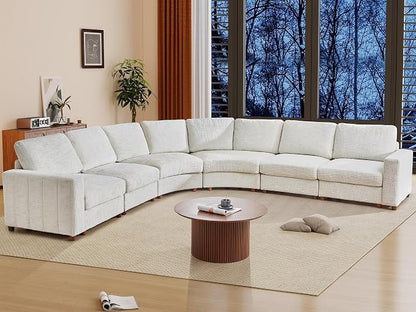 ORRD Oversized Curved Sectional Sofa, Convertible L Shaped Couch with Deep Seat, Boucle Modular Sectional Sofa with Pillows, Curved Chenille Comfy Corner 6 Seat Couch for Living Room, White
