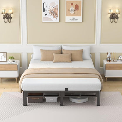 NKZ 7 Inch Queen Size Bed Frame, Metal Bed Frame & Box Spring 2 in 1 Platform with Round Corner Legs, 4000Lbs Heavy Duty Low-Profile Frame, Mattress Slide Stopper, Noise-Free, Easy Assembly
