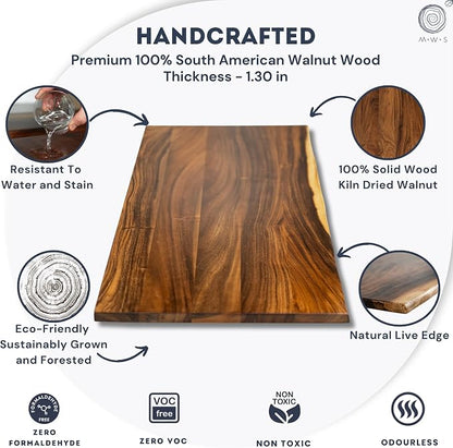 Walnut Solid Wood Table Top – Live Edge Wood Slab for Desktop, Countertop, Laundry, Dining Table, RV Table Top – 27" D x 60" W, Fully Finished and Scratch Resistant